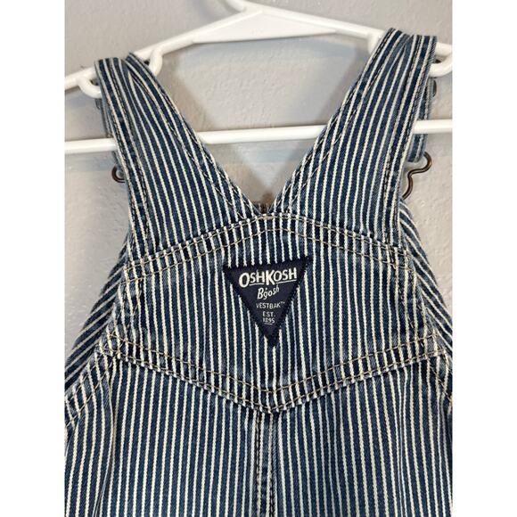 OshKosh B Gosh Conductor Stripe Overalls Toddler 18 Months Denim Jean Cotton - Picture 4 of 7